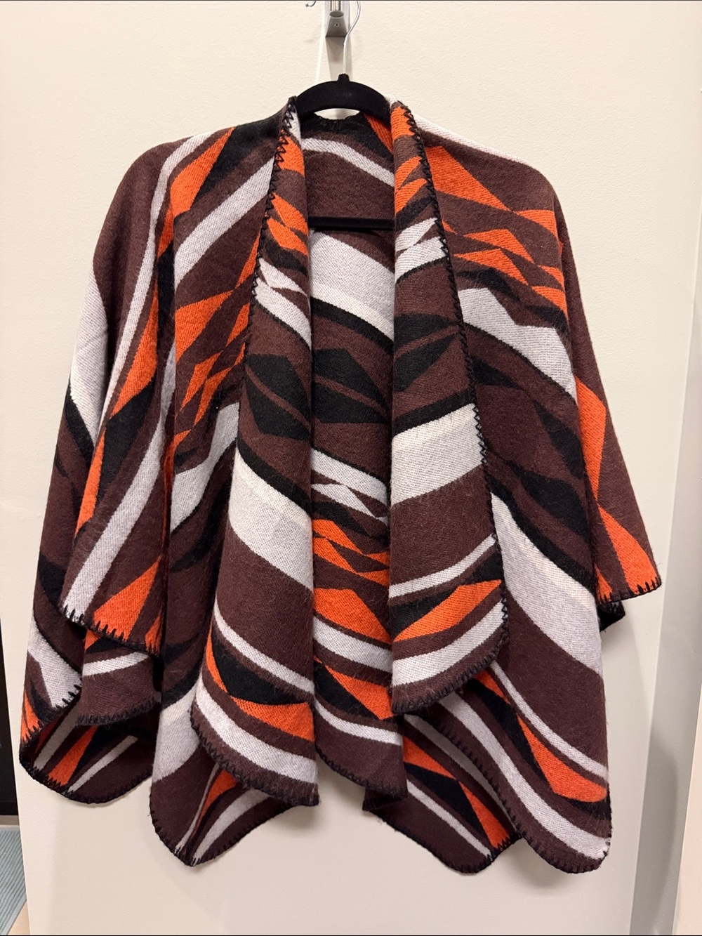 Old Navy Brown, Orange & White Striped Open-Front Poncho